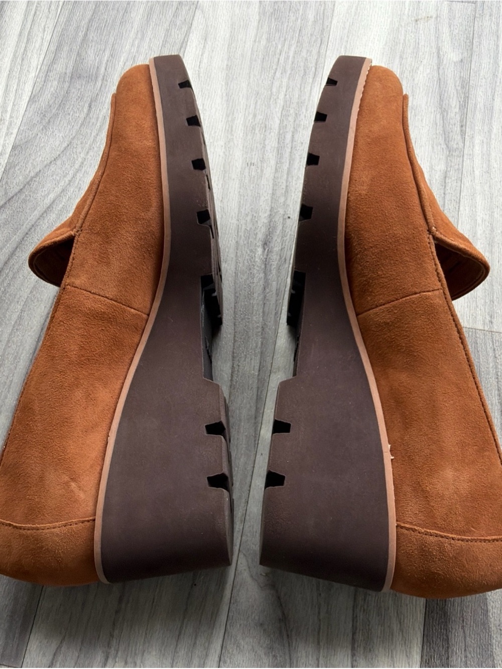 Vionic Suede Wedge Loafers in Cognac Brown - Picture 4 of 10